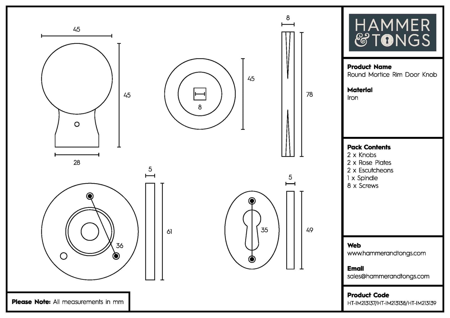 60mm Round Rim & Mortice Door Knob