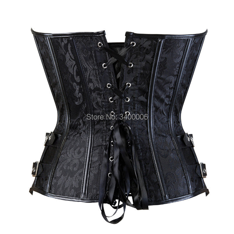 Steampunk Corset Women Outwear Boned Bustier Metal Locks Gothic Gorset Over Bust Korse
