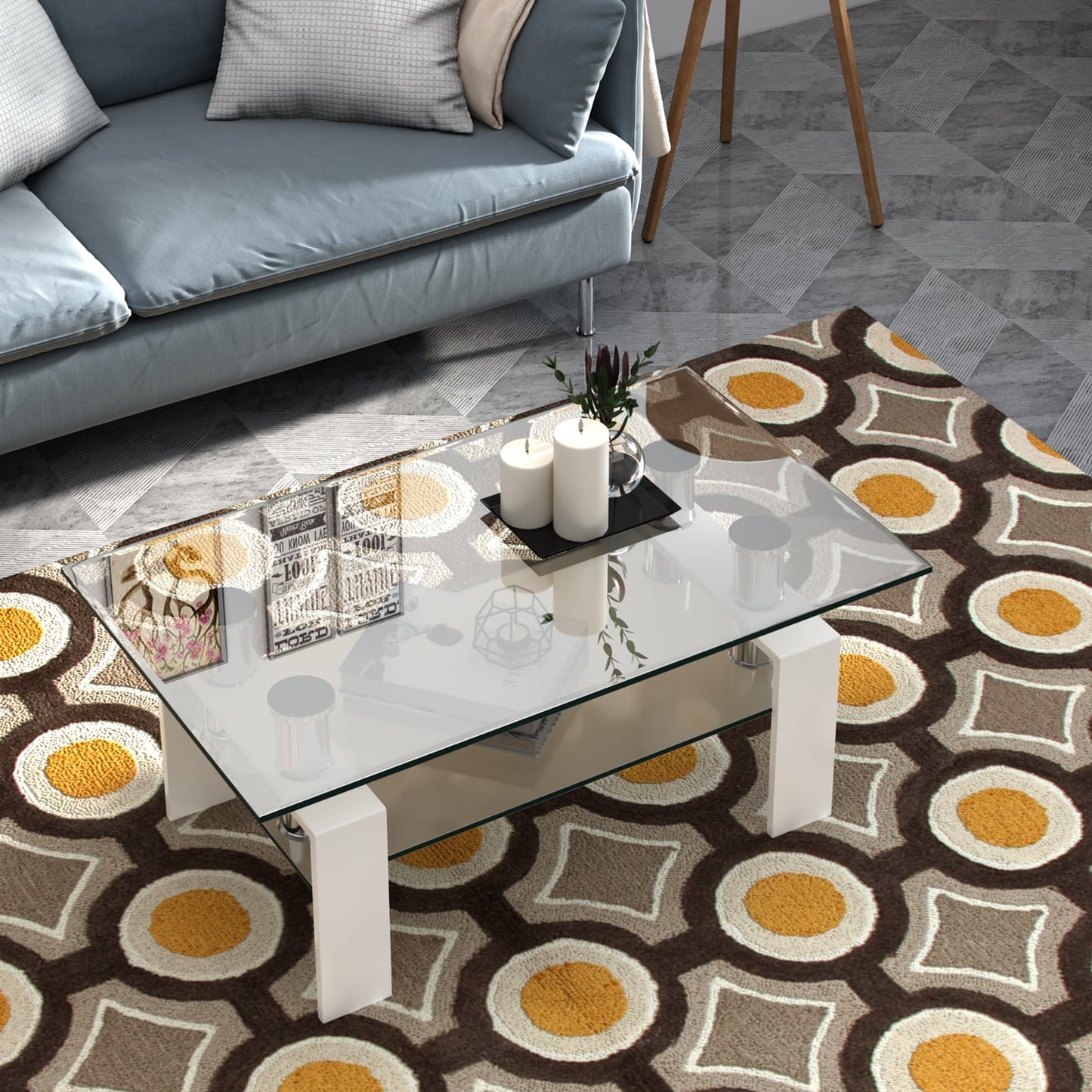 Modern Glass Coffee Tea Table with Open Shelf-Black