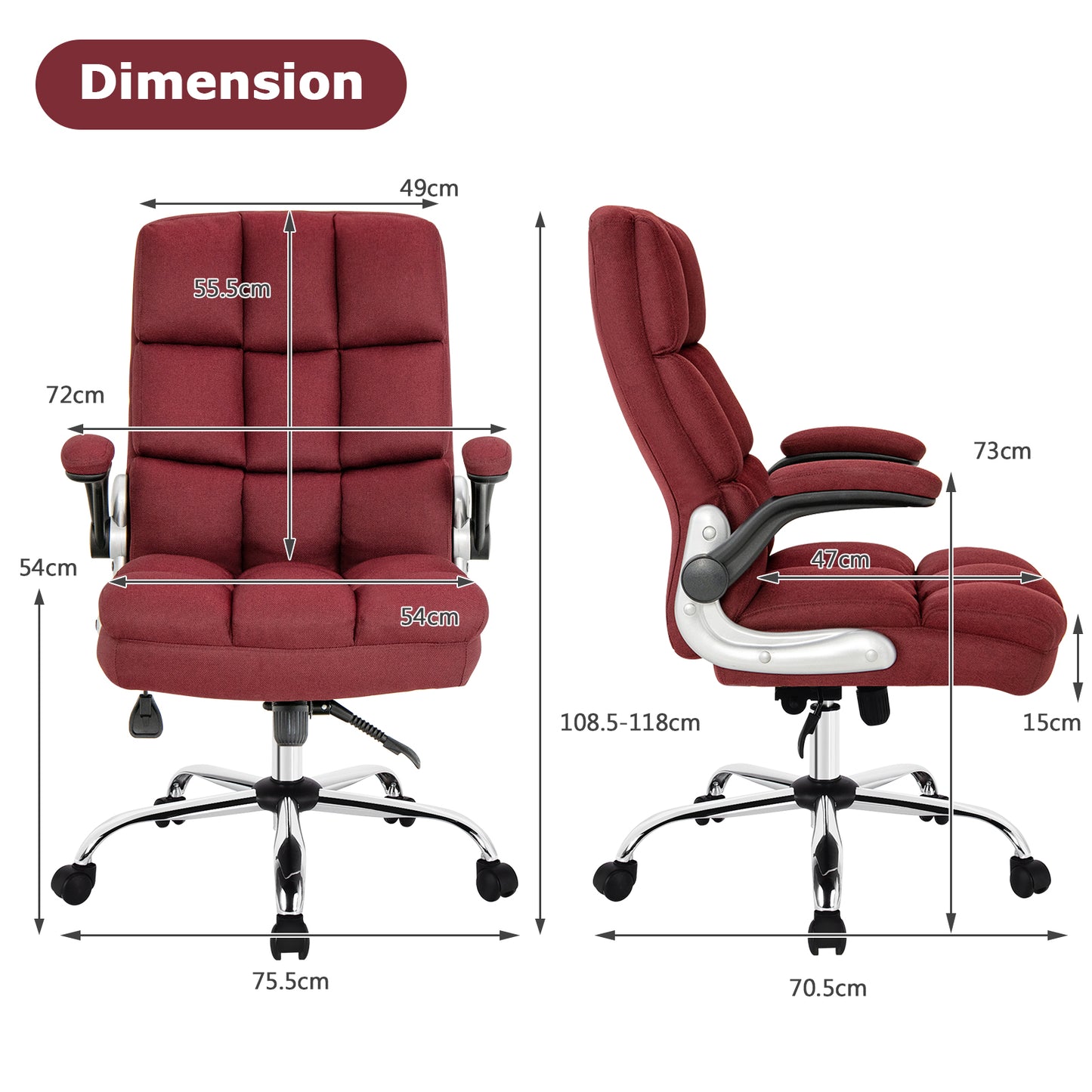 Linen Upholstered Executive Chair with Ergonomic High Back for Home Office-Beige