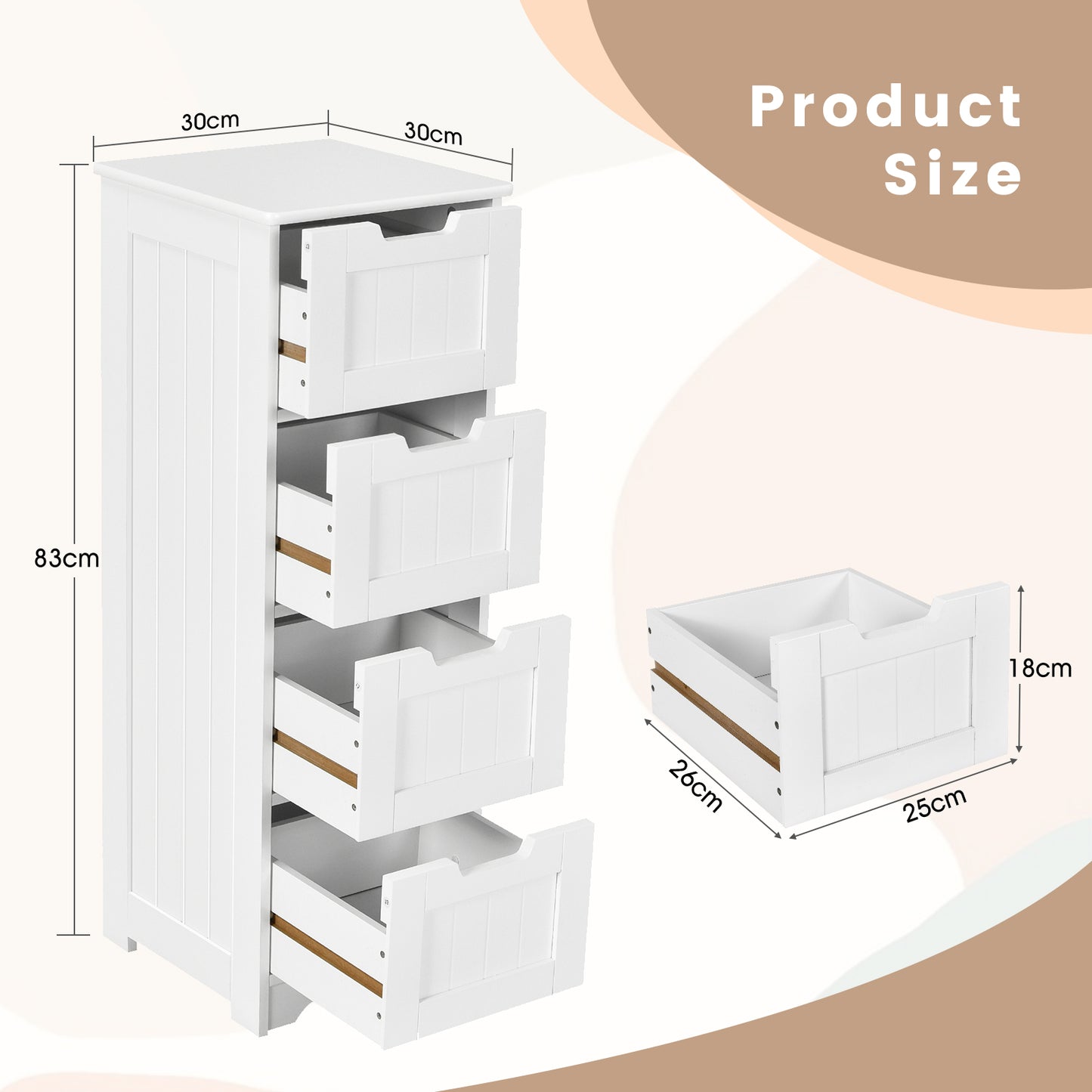 Floor Storage Cabinet Freestanding Bathroom Cabinet with 4 Drawers-Black