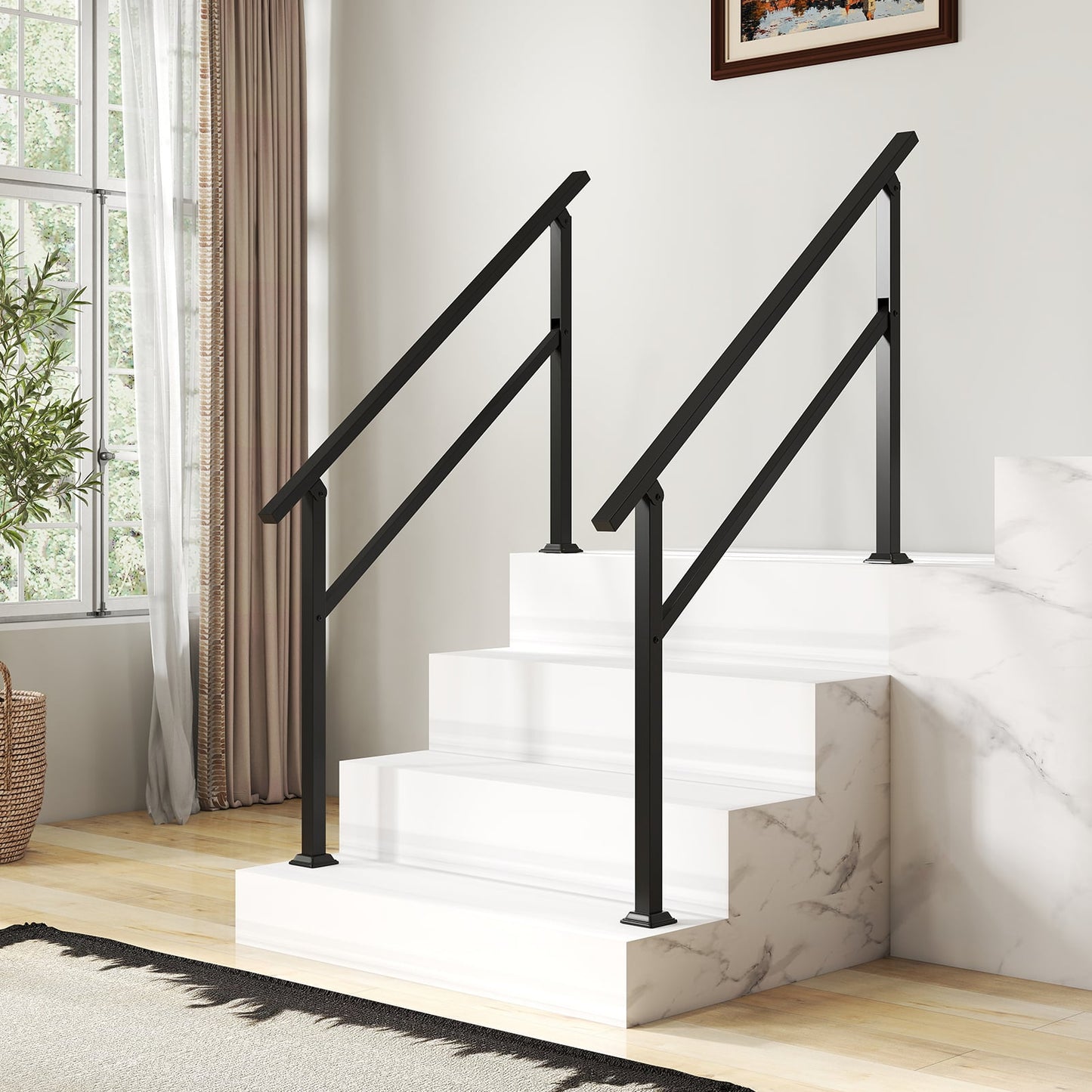 Handrail for Outdoor Steps Fits 0-2/3/4/5/6 Steps with Flexible Angle Adjustment-2 step