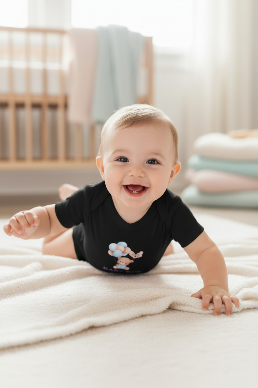 Adorable “Baby Boy” One-Piece Bodysuit – Soft 100% Cotton, Snap Legs & Envelope Neck – Perfect for Newborns to 24 Months