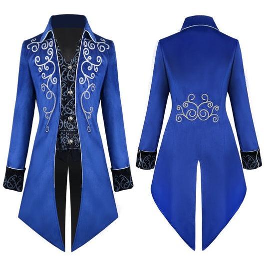 Steampunk Medieval Cosplay Costumes Men Vintage Velvet Turn Down Collar TailCoat Jacket Victorian Larp Viking Cosplay Jacket