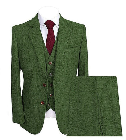 Men's Herringbone Suits 3 Piece Groom Wool Formal Work Business Tailormade Tuxedos Blazer, Pants & Vest