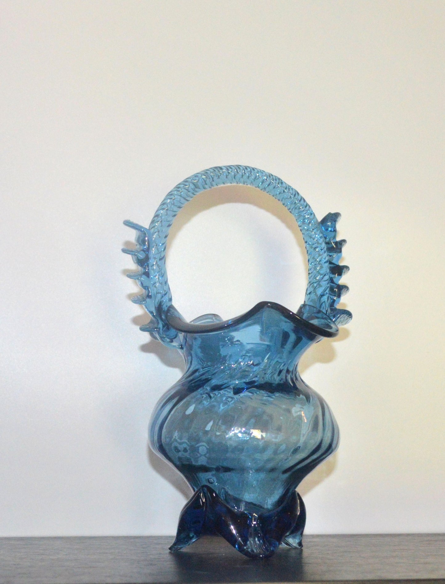 Sapphire Blue Art Glass Basket with Twisted Handle β Collectible Vase