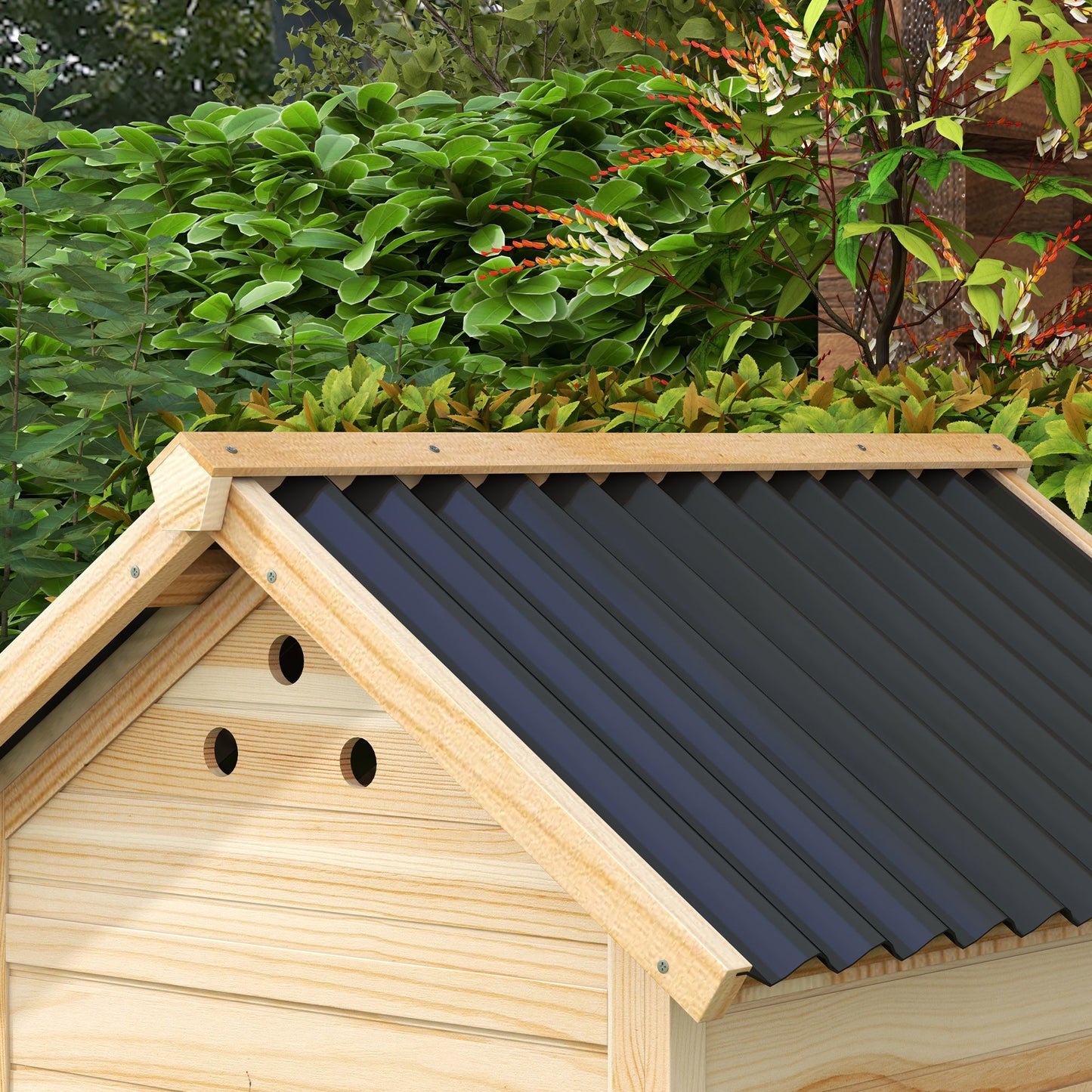 PawHut Wooden Duck House, Poultry Coop with Double Doors, Openable Roof