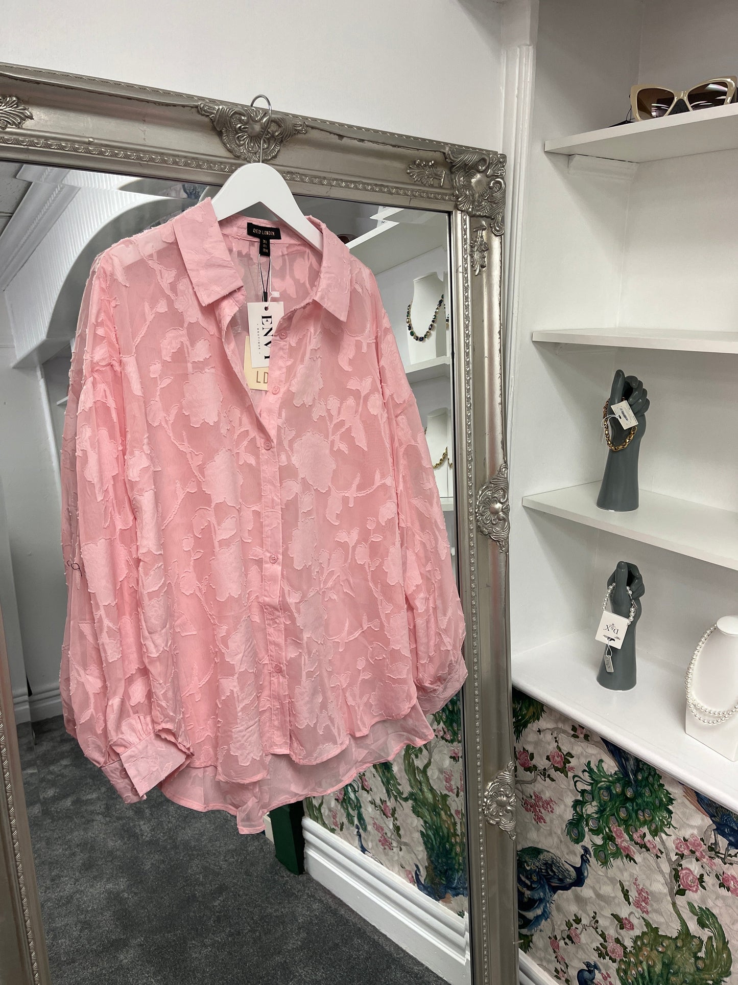QED London - Sheer Floral Print Shirt - Available in Black, Pink and Mint