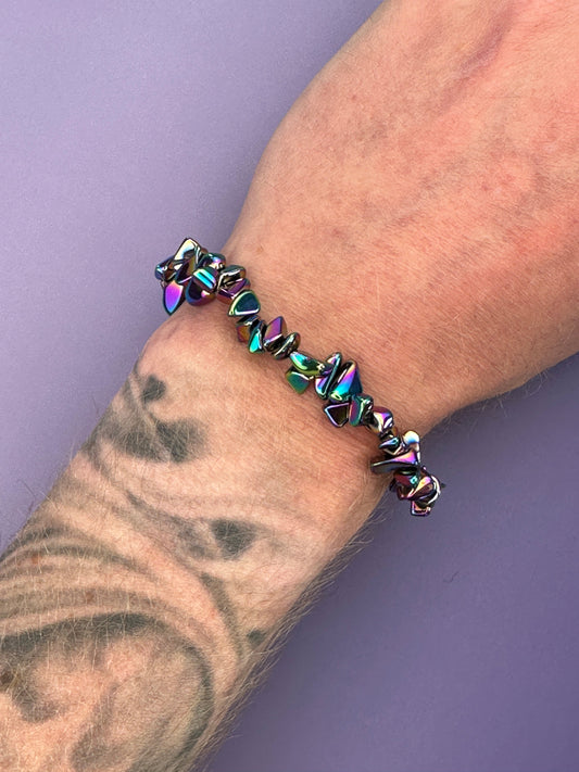 Rainbow hematite - Crystal chip bracelet