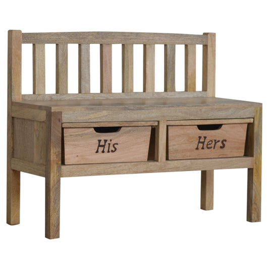 His & Hers Carved Storage Bench | Hand-Carved