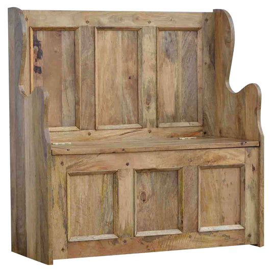Large Monks Storage Bench | Oak Solid Mango Wood Hidden Storage