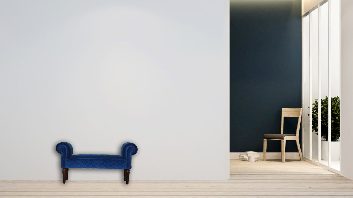 Royal Blue Quilted Velvet Bench