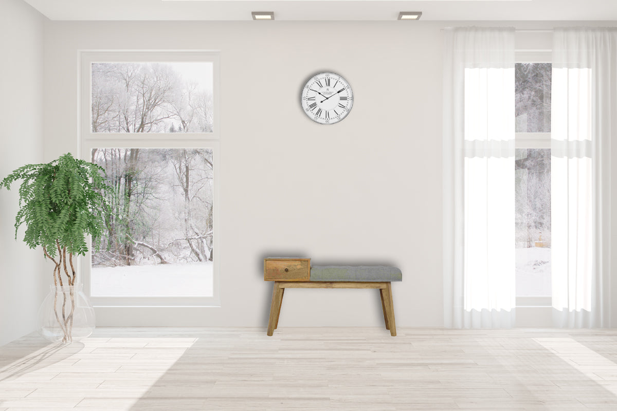 Grey Tweed Bench with 1 Drawer