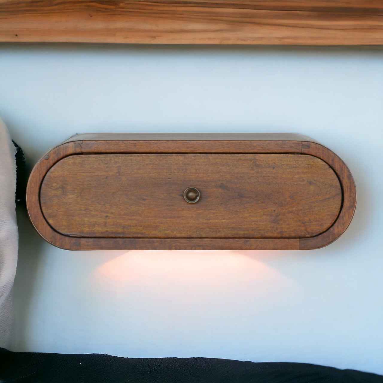 Wall Mounted Round Chestnut Bedside Table | Wall-Mounted