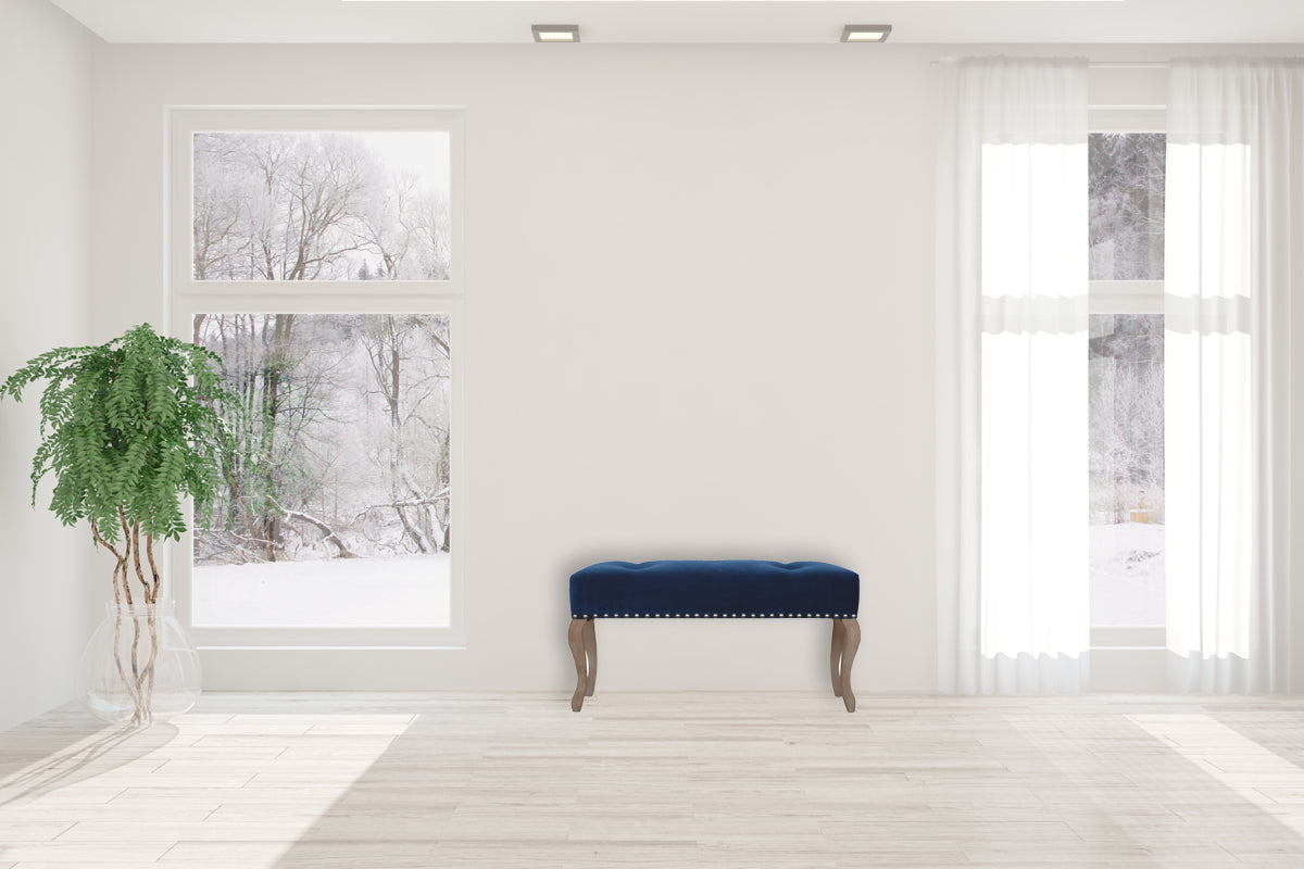 French Royal Blue Velvet Bench