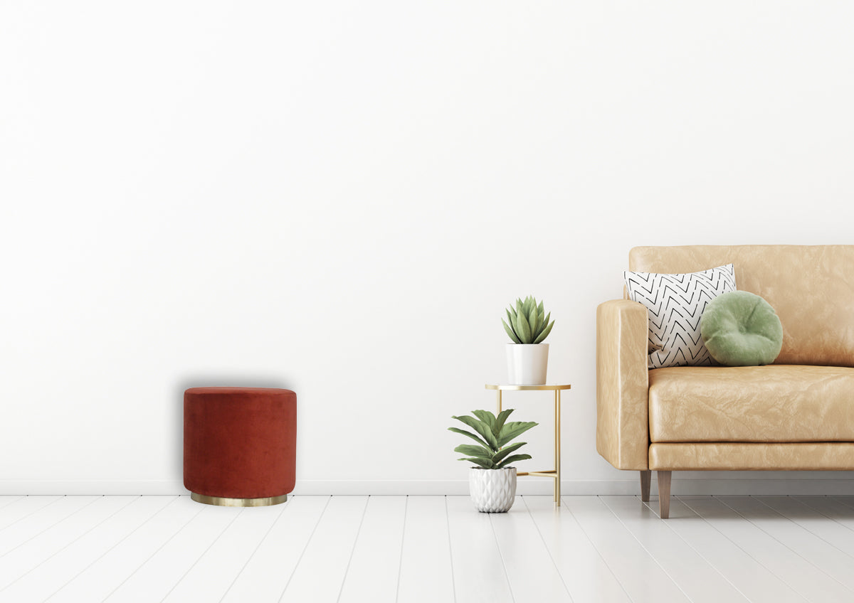 Brick Red Velvet Gold Footstool