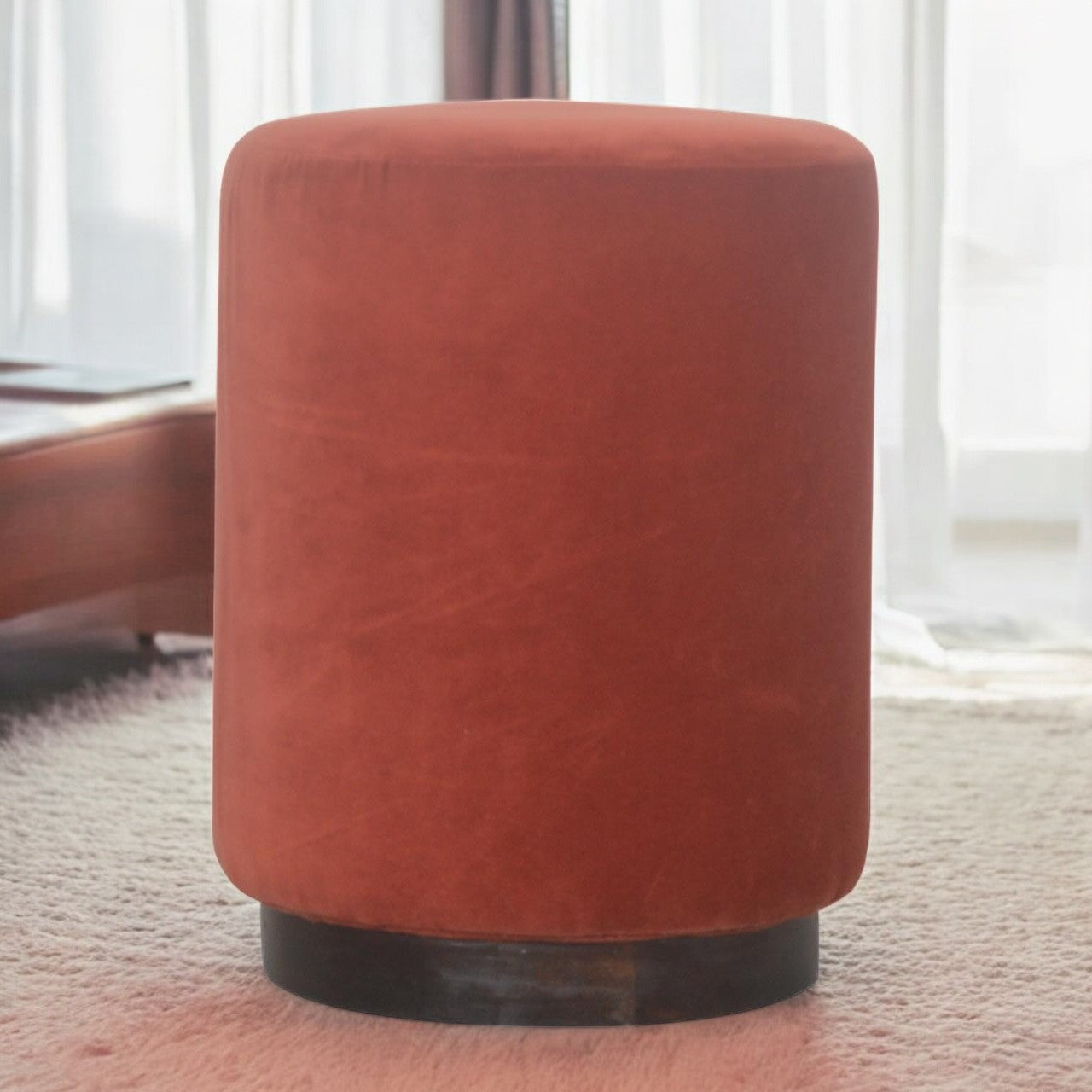 Brick Red Footstool with Gold Base