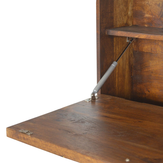 Geo Brass Flip Down Writing Desk | Chestnut Solid Mango Wood
