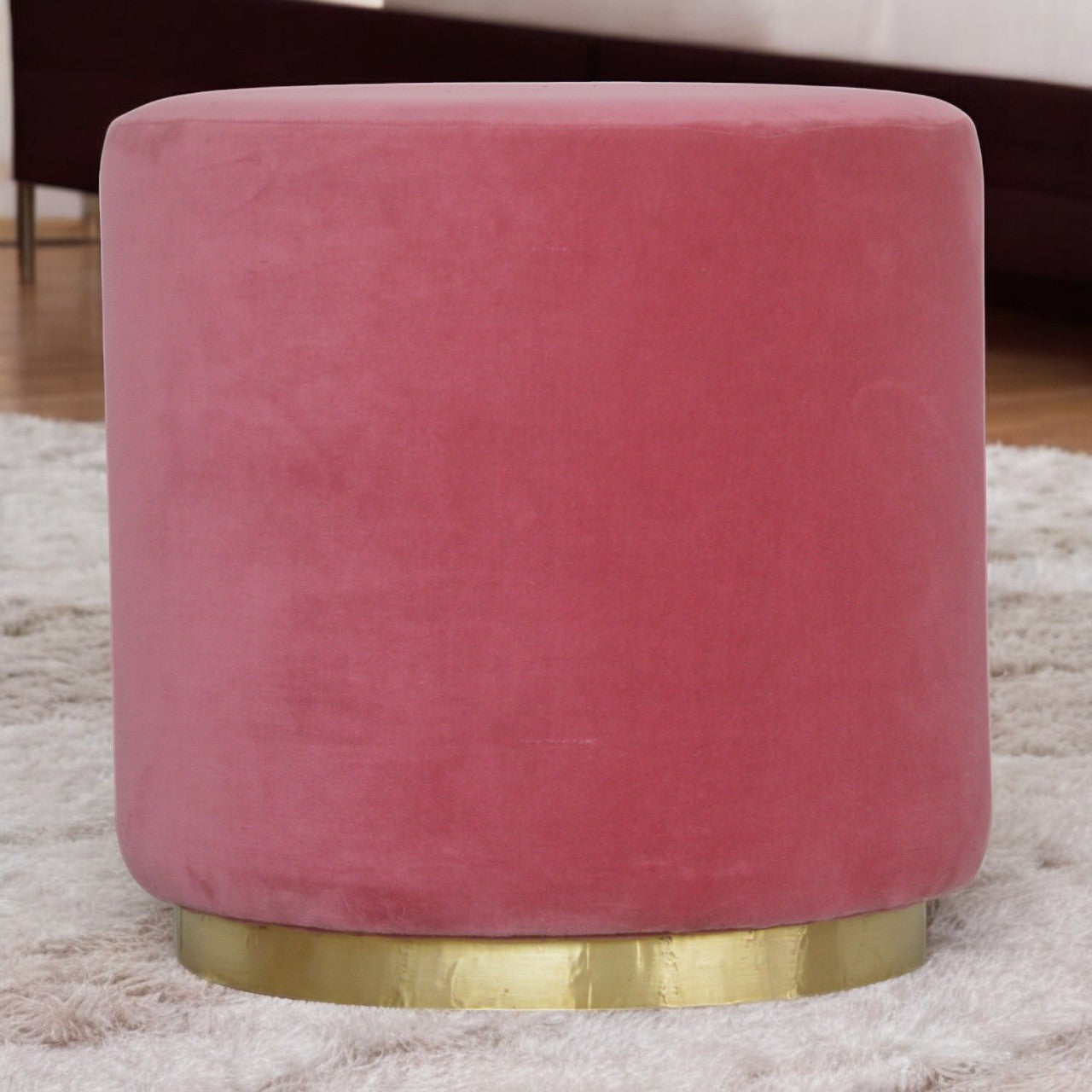 Large Pink Footstool with Gold Base
