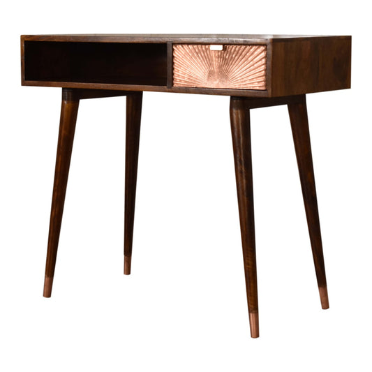 Manila Rose Gold Writing Desk | Chestnut Solid Mango Wood