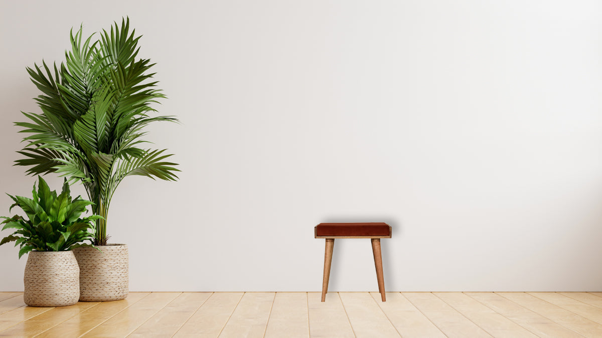 Brick Red Velvet Tray Footstool