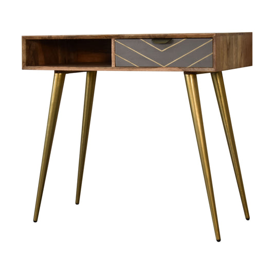 Cement Brass Cable Writing Desk | Oak-Ish Mango Wood