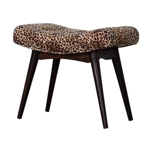 Leopard Print Curved Bench | Cotton Velvet