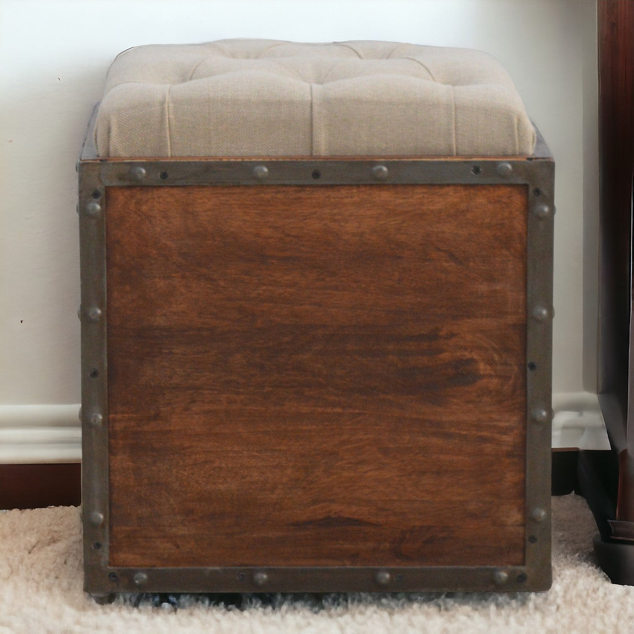 Iron Padded Storage Footstool