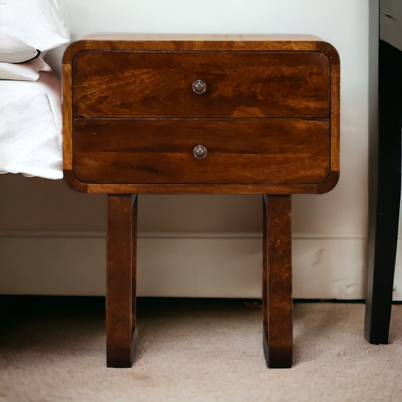 U-Curved Chestnut Bedside