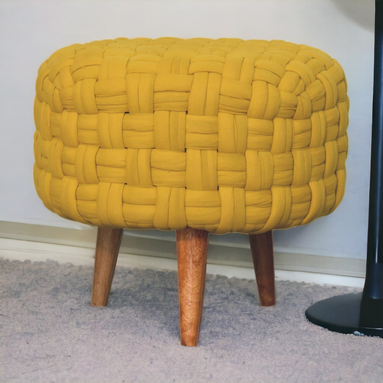 Mustard Tube Footstool Stylish Woven Seat for Living Room
