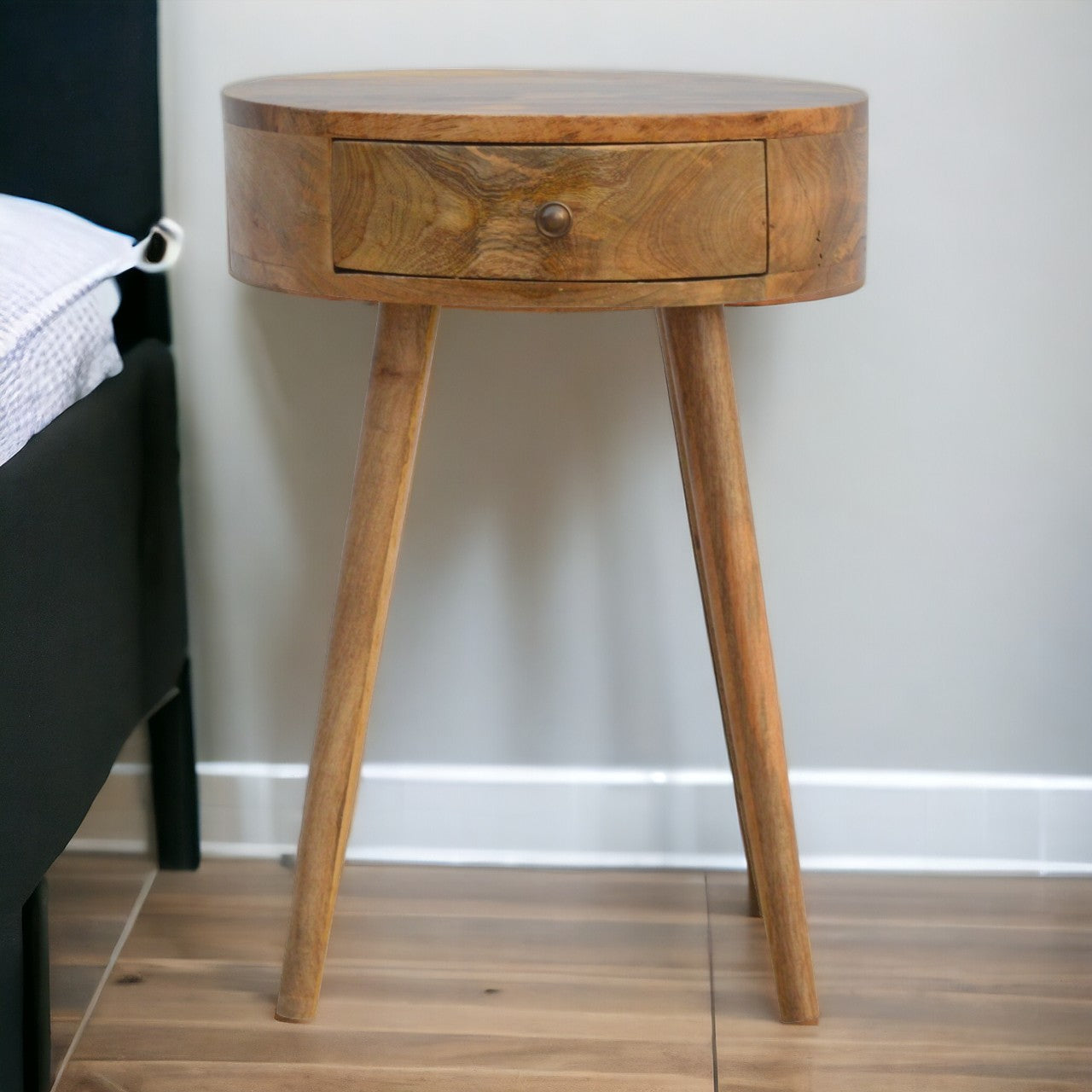 Nordic Circular Shaped Bedside Table | Oak Mango Wood