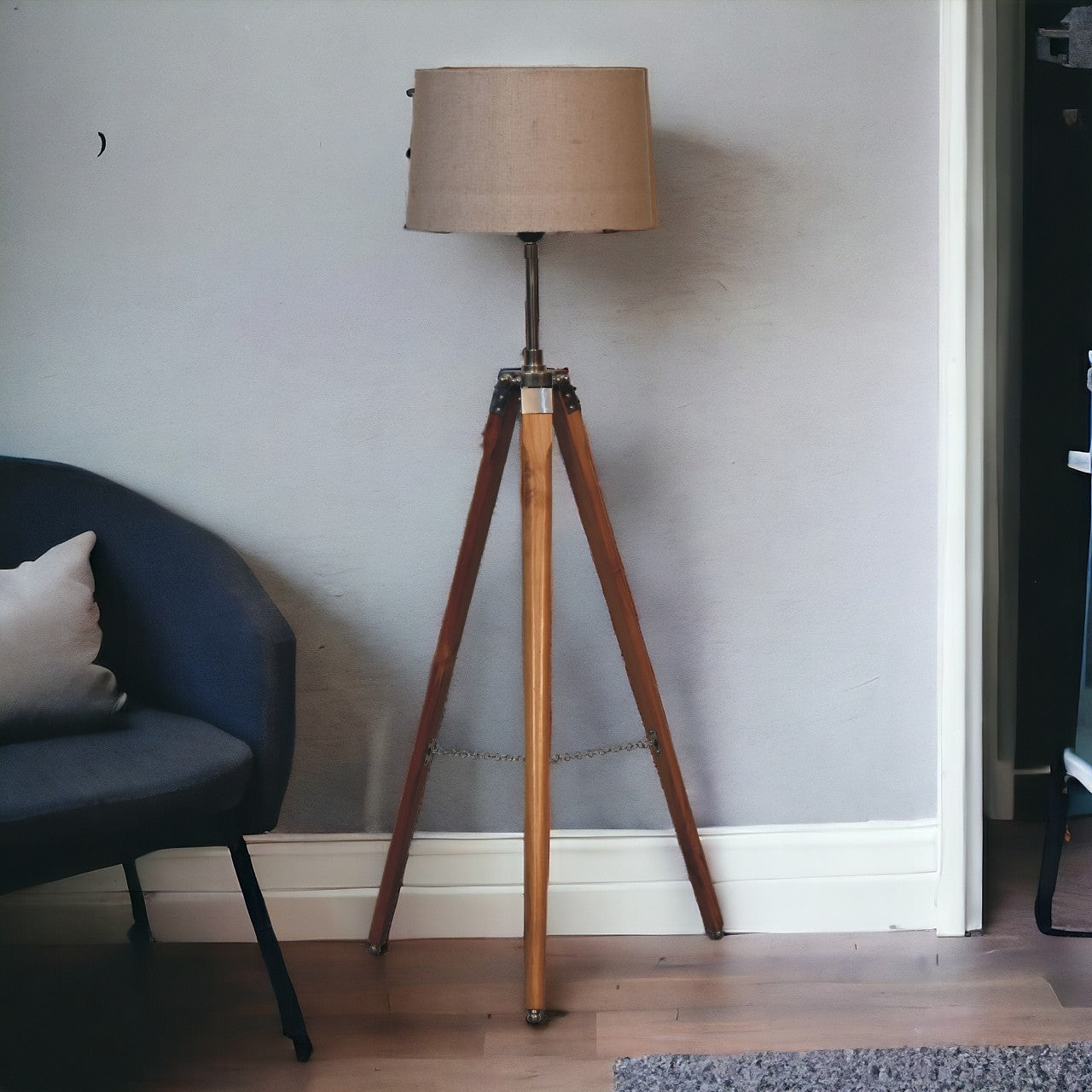 Fixed Chrome Plated Tripod Floor Lamp Modern Rustic Design