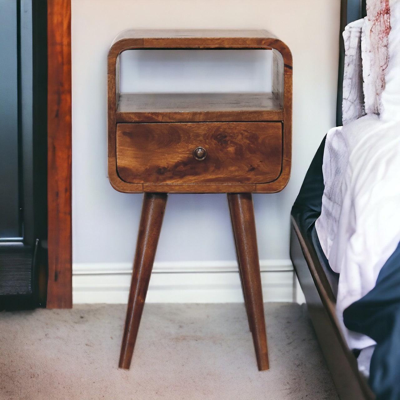 Mini Chestnut Curve Open Bedside Table