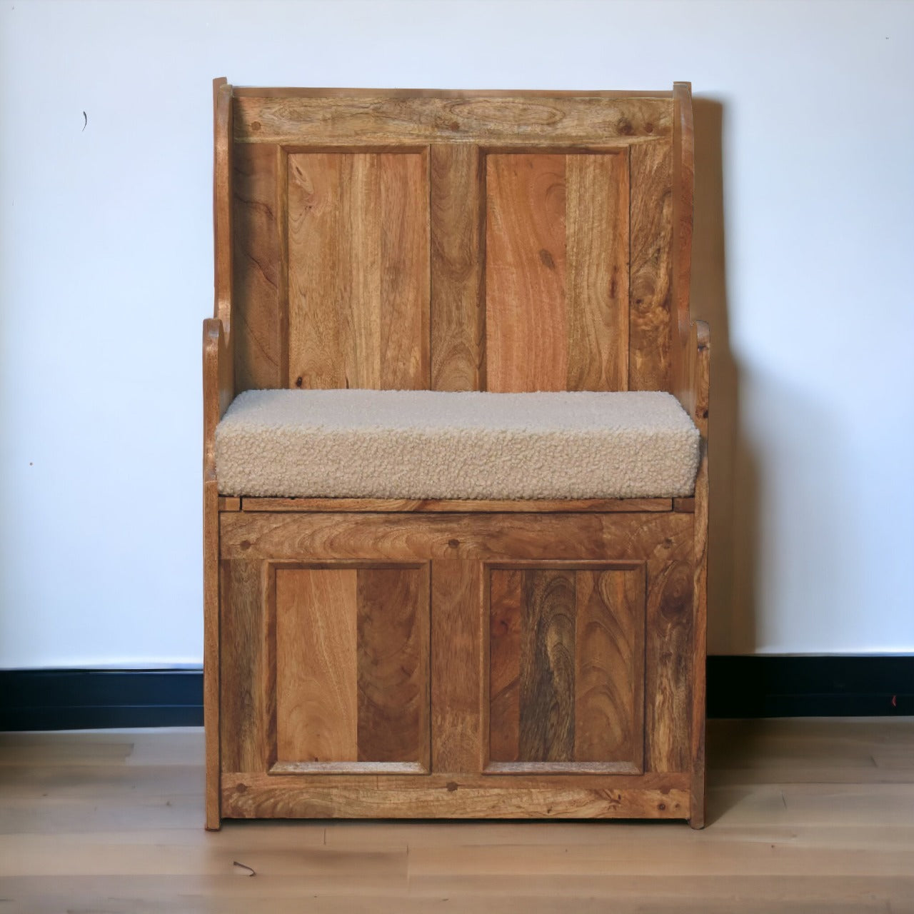 Cream Boucle Mini Monks Bench