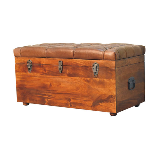 Buffalo Hide Chestnut Storage Trunk Storage Bench | Linen Hidden Storage