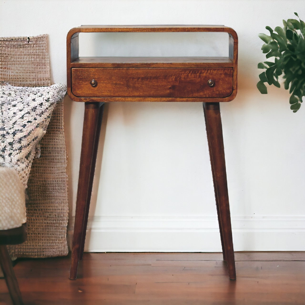Chestnut Nordic Style One Drawer & One Open Slot Console Table