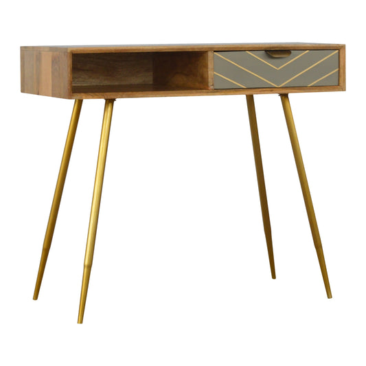 Cement Brass Writing Desk | Oak-Ish Solid Mango Wood