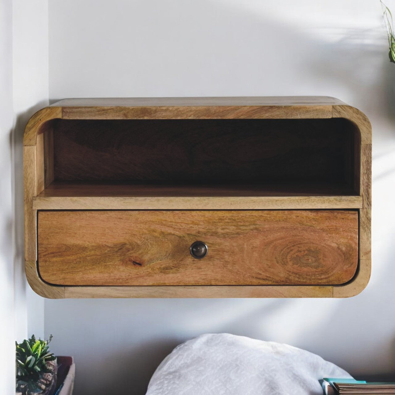 Large Oak-ish Curve Upper Slot Floating Bedside