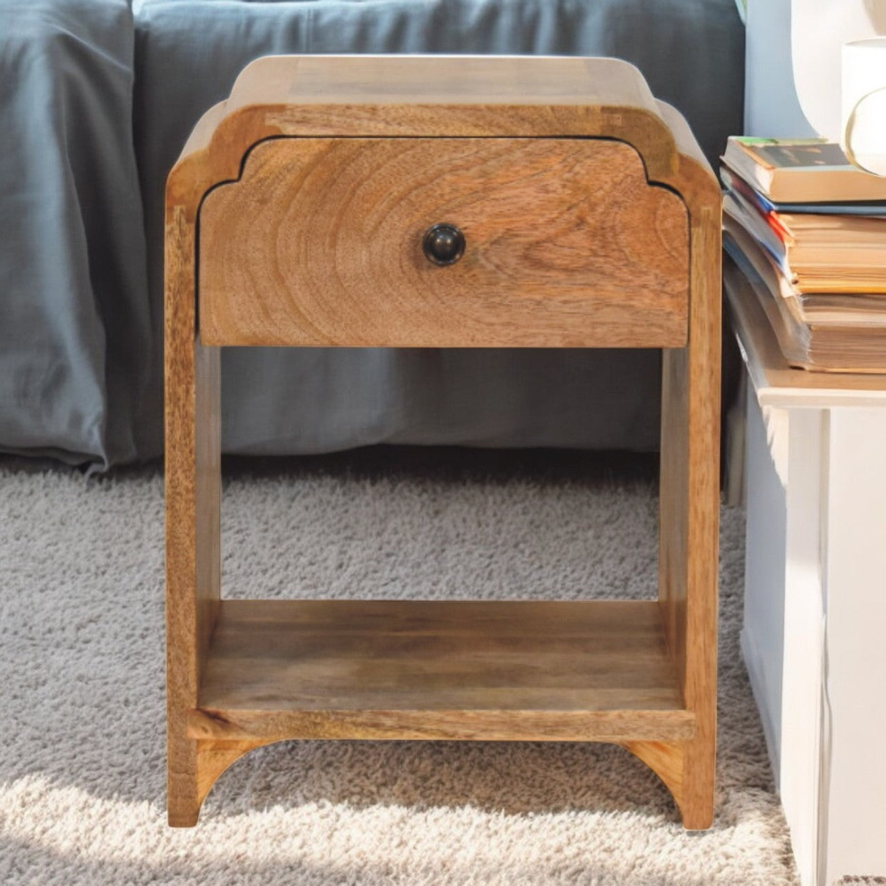Newton Mini Oak-ish Nightstand with a drawer and open shelf Chest of Drawers