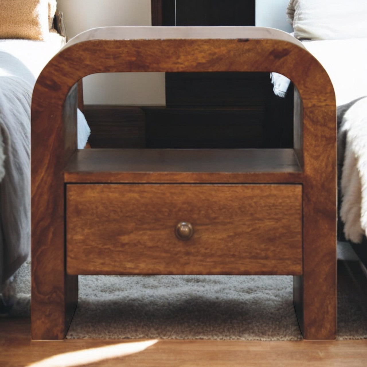 Darcy Chestnut Nightstand with Drawer and open shelf Chest of Drawers