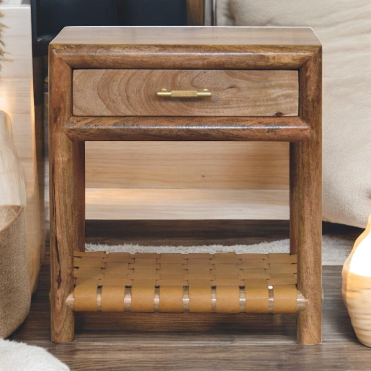 Regency Woven Oak-ish Nightstand with Drawer Accent Piece