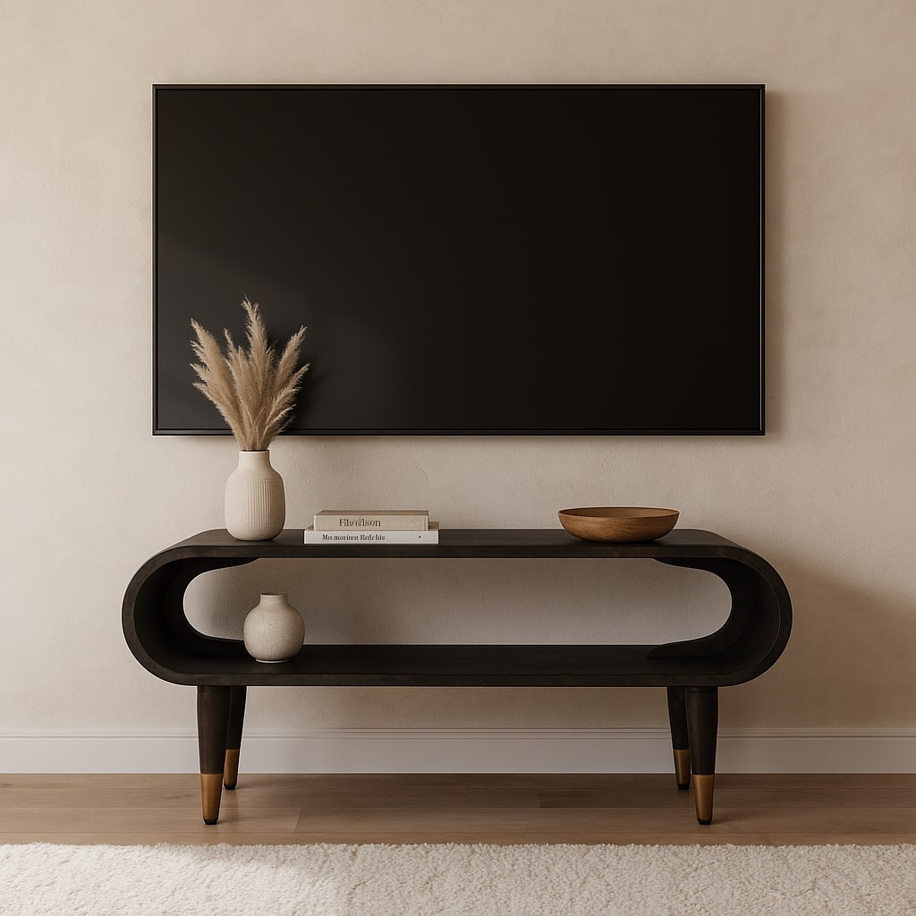 Curved Edge Media with Brass Accents TV Media Unit