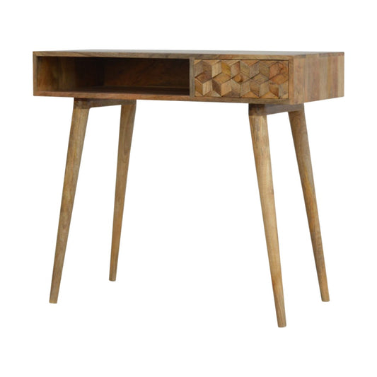 Cube Carved Writing Desk | Oak Mango Wood Hand-Carved