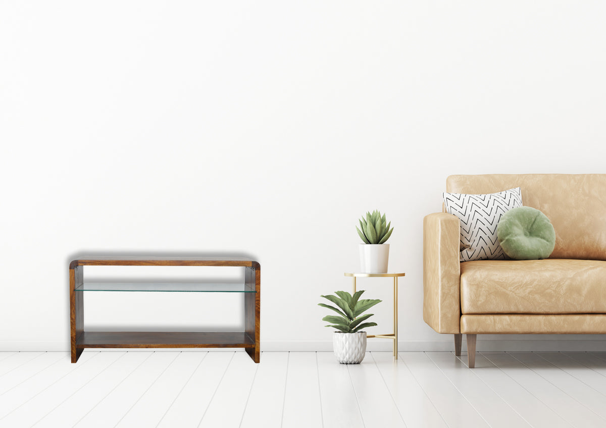 Chestnut Glass Shelf Media Unit