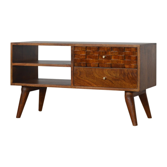 Tile Carved Chestnut TV Unit Chest of Drawers | Hand-Carved