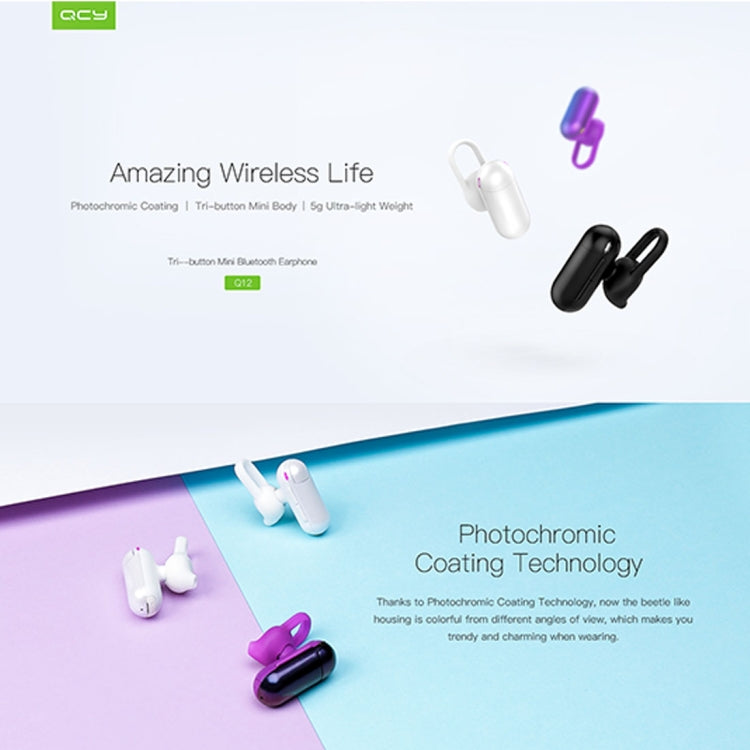 QCY Q12 Mini Ultra-light Wireless V4.1 Bluetooth Earphones with Mic, For iPad, iPhone, Galaxy, Huawei, Xiaomi, LG, HTC and Other Smart Phones(White)