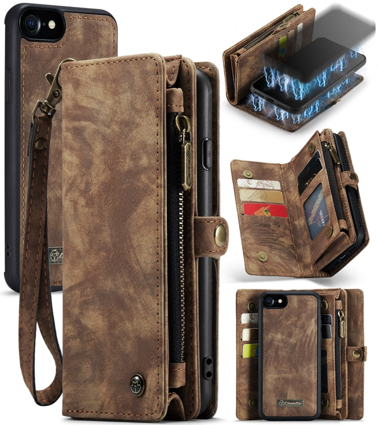 CaseMe for iPhone 8 & 7 Multifunctional Leather Billfold with Detachable Magnetic PC Back Protective Case & Holder & 10 Card Slots & 3 Cash Slots & 1 Zipper Wallet & 2 Photo Frames & 3 Magnetic Clasps, For iPhone 8 & 7, For 8 & 7