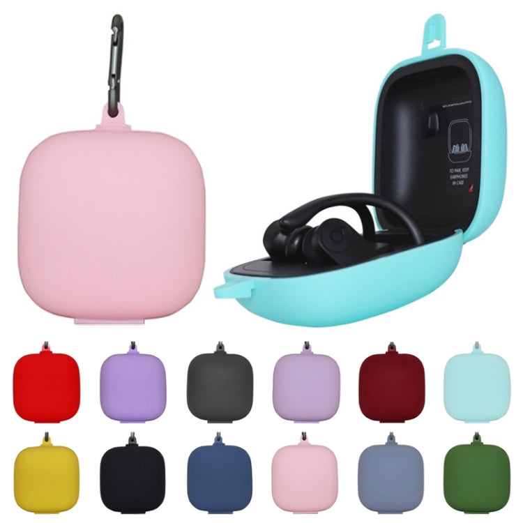 Solid Color Silicone Wireless Bluetooth Earphone Protective Case for Beats Powerbeats Pro, Wine Red, Black, Yellow, Dark Blue, Gray Blue, Grass Green, Grey, Light Purple, Mint Green, Purple, Red