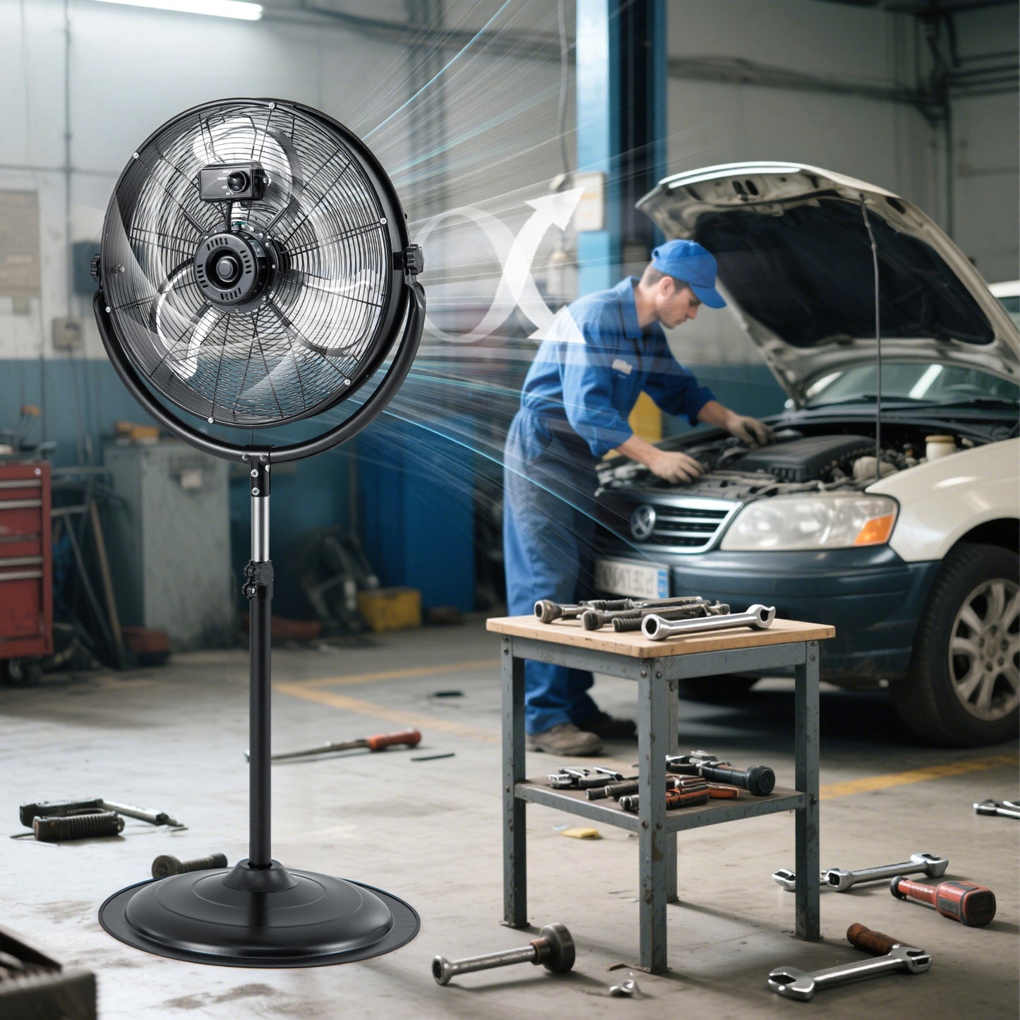 Industrial Oscillating Standing Fan with 3 Speeds 360° Tilt and Adjustable Height-Black