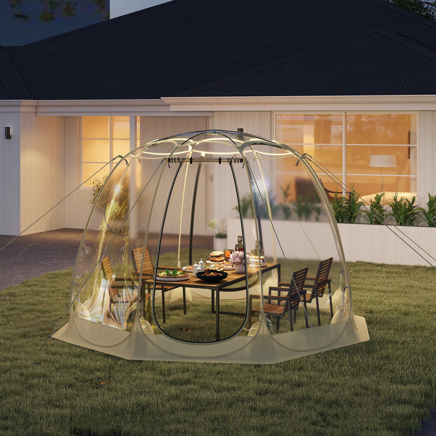 Instant Setup Weatherproof Cold-Proof Screen House for 4-6 People-Beige